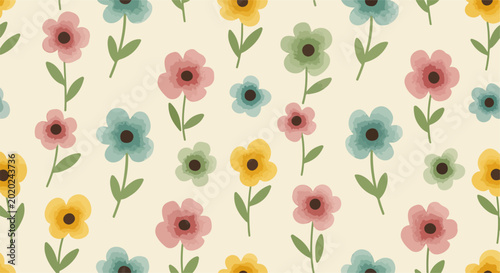 Tableau sur toile Soft floral wallpaper with calming colors and organic stems