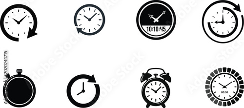 Foto Clock and time icons collection with alarm clock black and white web design