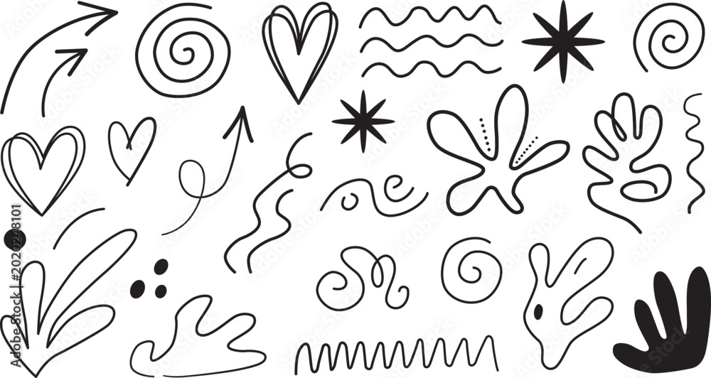Fototapeta premium Minimalist hand-drawn abstract symbols and icons set victor illustration