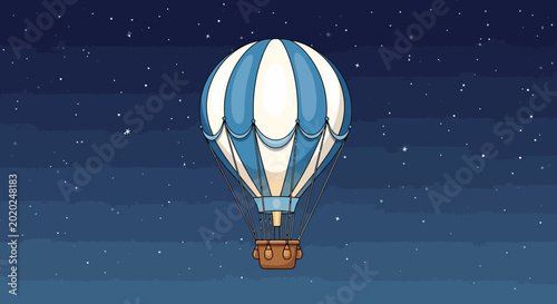 Hot Air Balloon Flying in Starry Night Sky
