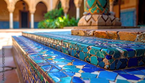 Intricate Geometric Mosaic Tile Patterns Adorning an Ornate Architectural Structure
