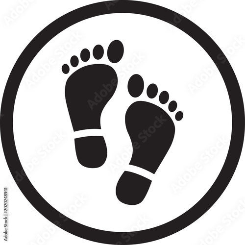 Photography Black footprints icon with white outline in circular frame victor illustration
