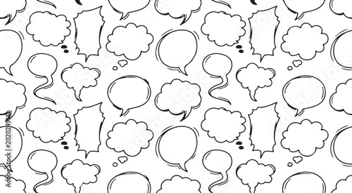Hand drawn doodle speech bubbles pattern with various shapes for comic book design and text messaging conversation