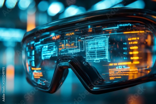 Close-up futuristic fitness glasses projecting workout holographic data