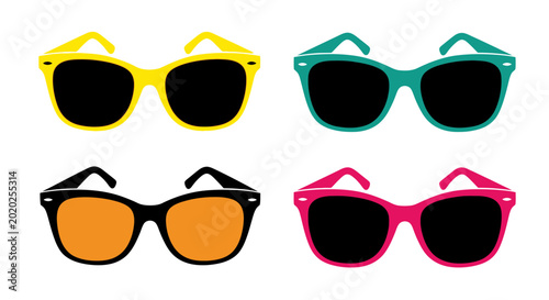 Colorful sunglasses set flat vector illustration on white background
