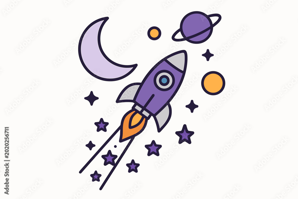 Fototapeta premium Space exploration concept featuring a stylized rocket launching upward with