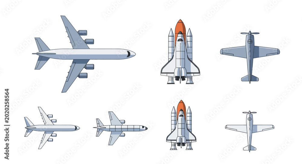 Foto Pixel Art Aircraft Collection: Jets, Space Shuttle, Propeller Plane