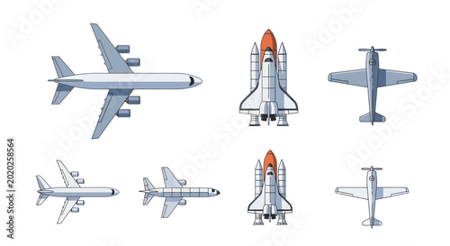 Foto Pixel Art Aircraft Collection: Jets, Space Shuttle, Propeller Plane