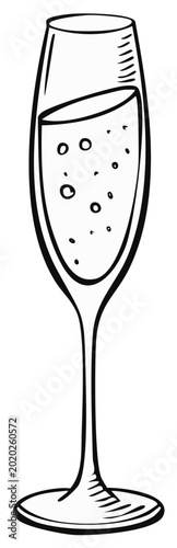 Champagne glass illustration with bubbles, festive celebration sketch