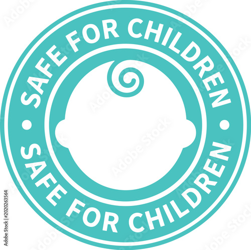 Tablou pe pânză Safe for children circular badge, teal baby safety icon, non-toxic product certi