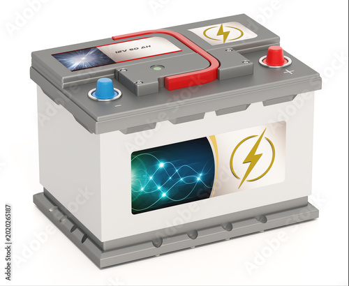 Fotografia Car battery isolated on white background. 3D illustration