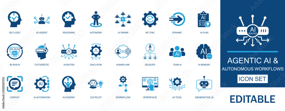 Foto Agentic AI and autonomous workflows icon set