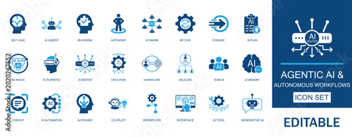 Foto Agentic AI and autonomous workflows icon set