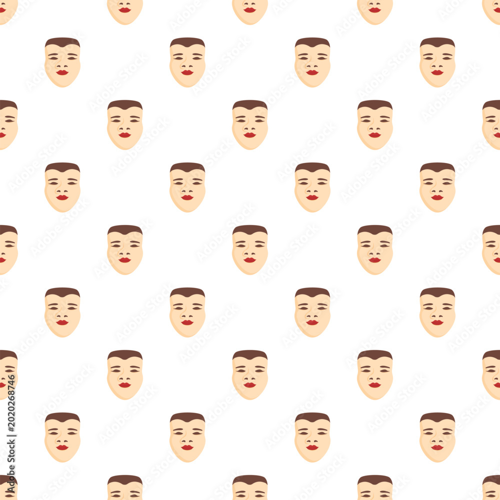 Fototapeta premium Japanese theater masks repeating in a white background pattern