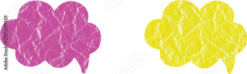 Fotografi Two crumpled paper speech bubbles in purple and yellow
