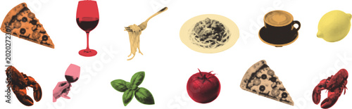 Photos Restaurant cuisine collage cut outs set