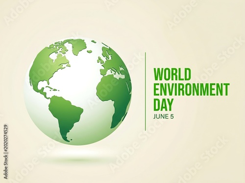Green earth globe illustration with world environment day text on beige background