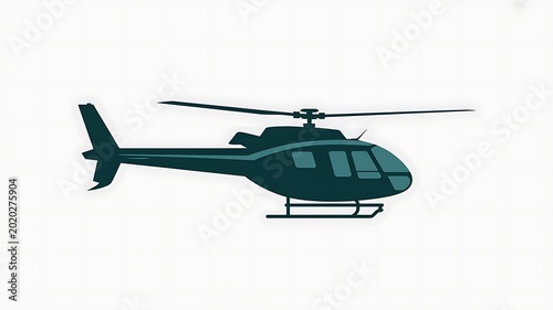 Dark green helicopter, side view, aircraft silhouette, aviation icon