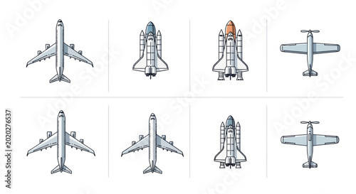 Quadro em tela Top View of Airplanes and Space Shuttles Collection