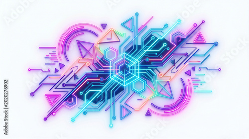 Foto Abstract geometric network with glowing neon lines and futuristic shapes