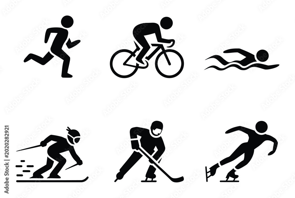 Fotografie Triathlon Sports Vector Icons Set