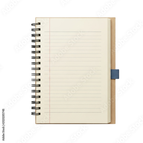 A blank notebook with a clip and lined pages waiting for notes