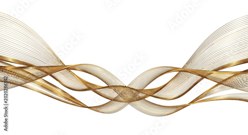 Luxurious Abstract Golden and Beige Waves with Dynamic Flowing Ribbons Creating an Elegant Swirling Pattern on a Clean White Background