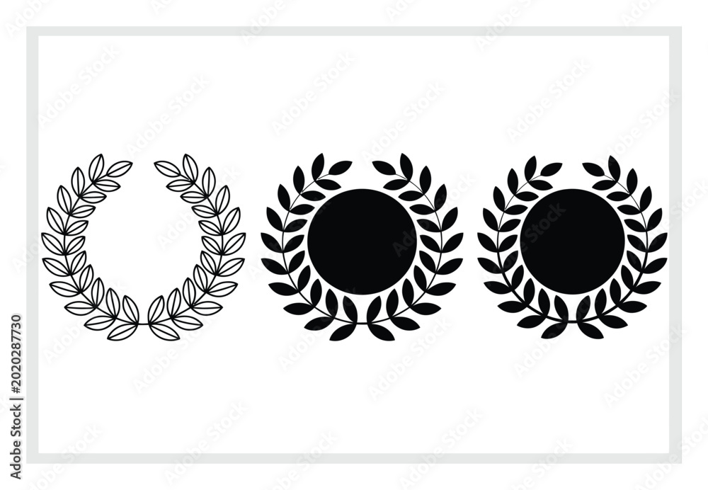 Φωτογραφία Three Laurel Wreaths: One Outline, Two Filled Circles