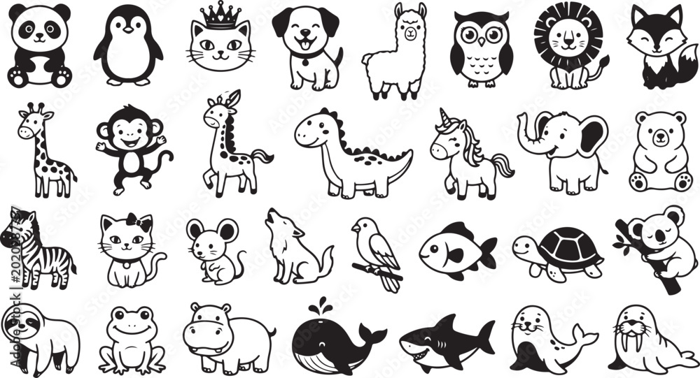 Fototapeta premium Collection of cute cartoon animals