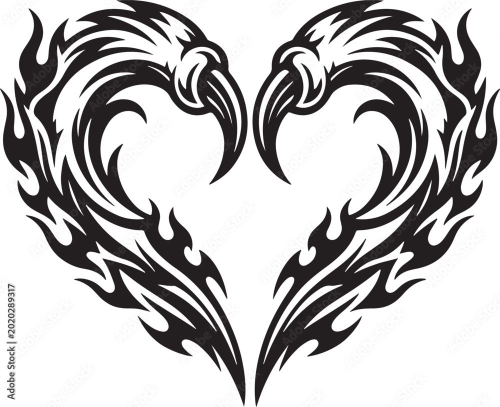 Fototapeta premium Tribal heart shape with flames