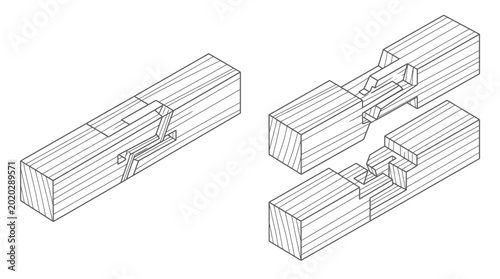 Fotografía Isometric Illustration of Interlocking Wooden Mortise and Tenon Joints for Woodw