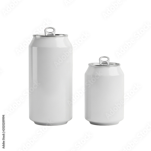 Two different sizes of cylindrical aerosol cans displayed side by side