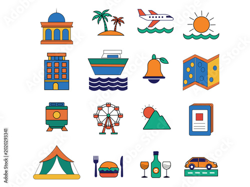 Modern Tourism and Travel Flat Icon Set