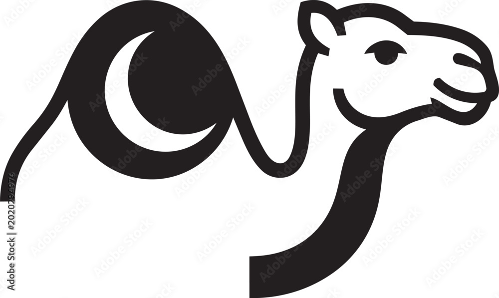 Φωτογραφία Minimalist camel icon with a crescent moon symbol inside the hump