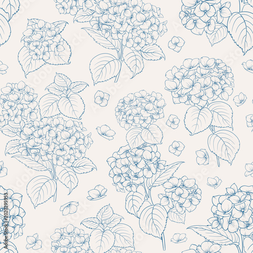 Seamless pattern from flowers hydrangeas on a white background.