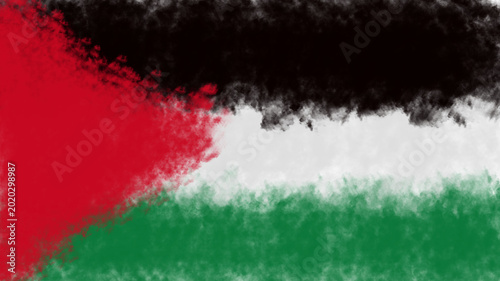 Schilderij op canvas The palestinian flag with a watercolor effect on a colored background isolated o