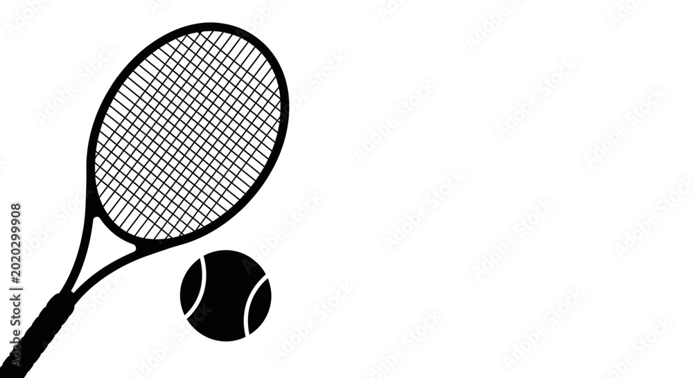 Εκτύπωση καμβά Tennis racket and ball black silhouette sports icon