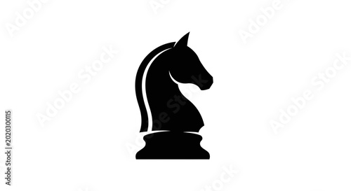 Black chess knight piece isolated on a white background.