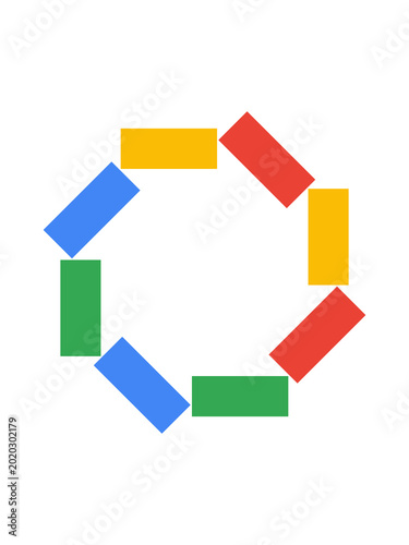 colorful rectangular blocks arranged in a circular, octagonal formation