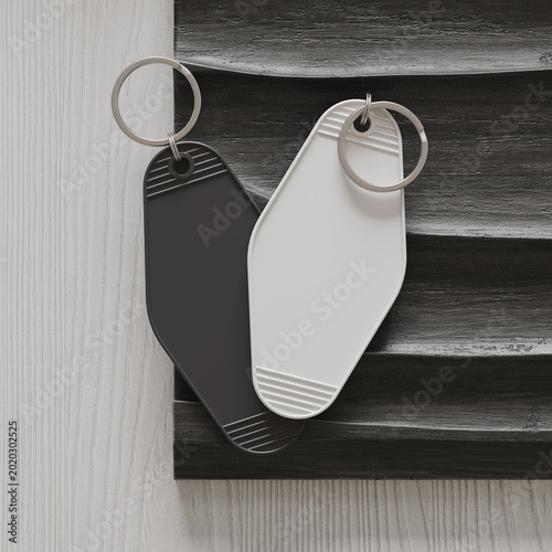 Two rhombus plastic key fobs mockup. 3D rendering