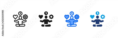 Stress Management Meditation icon multiple style collection. Vector illustration.