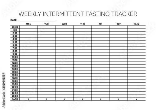Professional Weekly Intermittent Fasting Tracker A4 Template for Wellness Monitoring and Routine Optimization