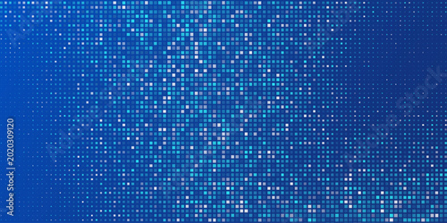 Blue pixel background. Abstract digital pattern with square elements grid. Futuristic dotted mesh with gradient effect. Geometric minimal digital design. Modern vector illustration.