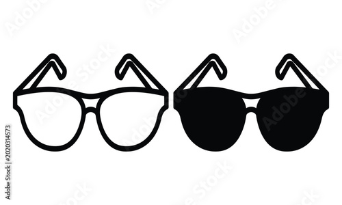Art & Illustration Black line icons of glasses and binoculars set vector