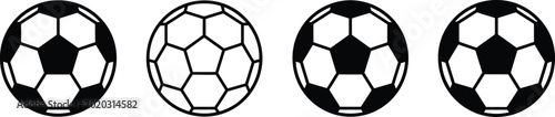 Four classic black and white soccer balls in a row Vector