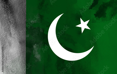 Textured Green and White Pakistan National Flag Illustration with Grunge Effect