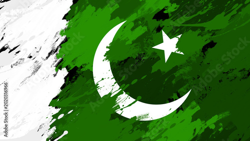 Grunge Style Green and White Flag with Crescent Moon and Star Design