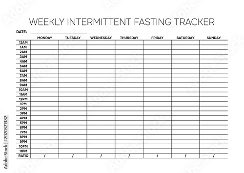 Professional Weekly Intermittent Fasting Tracker A4 Template for Wellness Monitoring and Routine Optimization