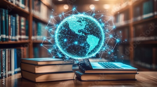 Global education Laptop, books, library