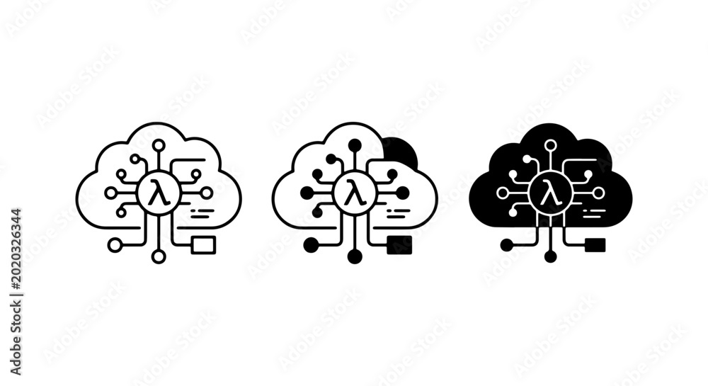 Canvastavla Cloud Computing Lambda Icons, Serverless Technology Symbols, Digital Data Networ